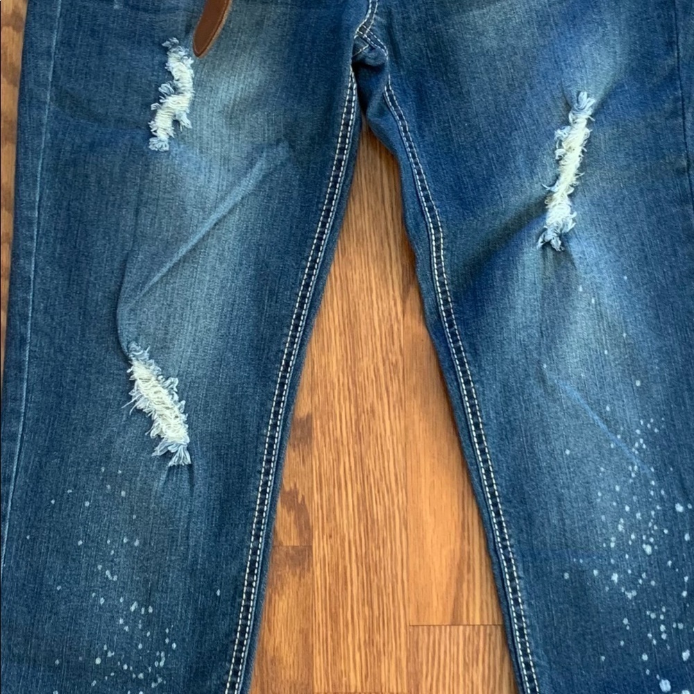 WALLFLOWER Junior size 7 Cuffed Capri Denim Blue Jeans with Belt - Picture 11 of 13